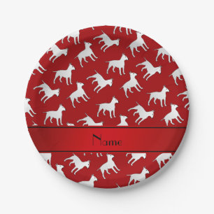 Prato De Papel Nome personalizado Red Tbull terrier dog