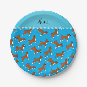Prato De Papel Nome personalizado sky blue basenji dog