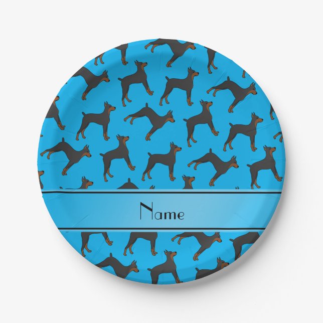 Prato De Papel Nome personalizado sky blue doberman pinschers (Frente)