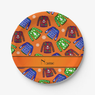 Prato De Papel Nome personalizado suéter de natal cor de laranja