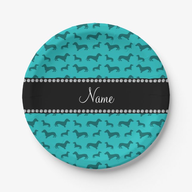 Prato De Papel Nome personalizado "turquoise dachshances" (Frente)
