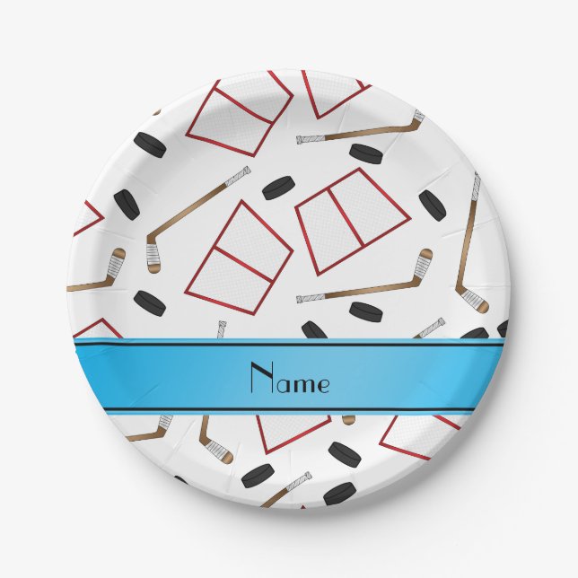 Prato De Papel Nome personalizado varetas brancas de hóquei varet (Frente)