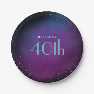 Prato De Papel Nome Roxo do Partido Glam aniversário de 40 anos