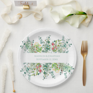 Prato De Papel Nomes de Aquarela Floral Elegante