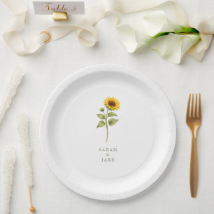 Prato De Papel Nomes de casal personalizados de haste de girassol
