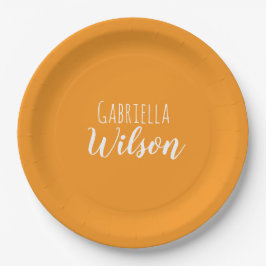 Prato De Papel Nomes personalizados laranja minimalista moderno