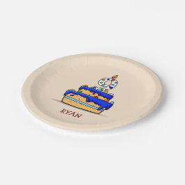 Prato De Papel Nono aniversário, 9 no Bolo Azul Doce