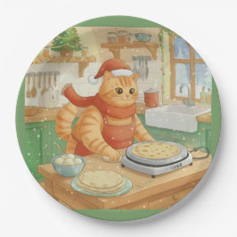 Prato De Papel Norwegian Cat Making Christmas Lefse, Plates