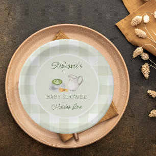 Prato De Papel Nós Amamos Você Tanto Chá Verde Gingham Baby Showe