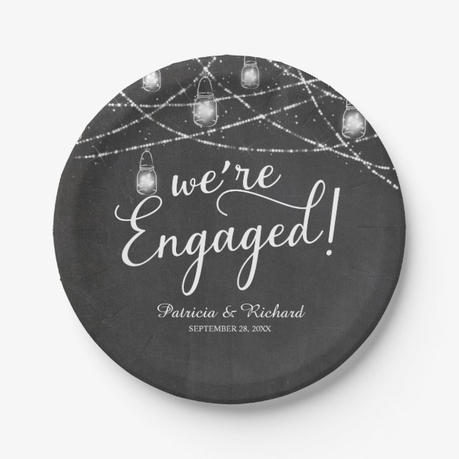 Prato De Papel Nós Estamos Engajados Rústico Giz Festa de Noivado (Frente)