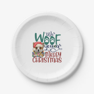 Prato De Papel Nós lhe damos um feliz Natal - Cachorro de Corgi e