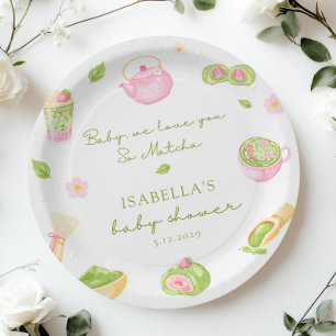 Prato De Papel Nós Te Amamos tanto Matcha Chá de Bebê Menina