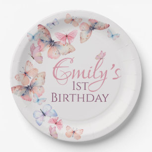 Prato De Papel Nossa Pequena Borboleta - Aniversário Colorido de
