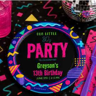 Prato De Papel nossa pequena festa de aniversário Retro Neon dos 