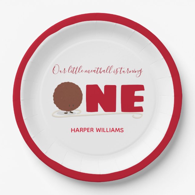 Prato De Papel Nossa Pequena Meatball Virando Um primeiro anivers (Frente)