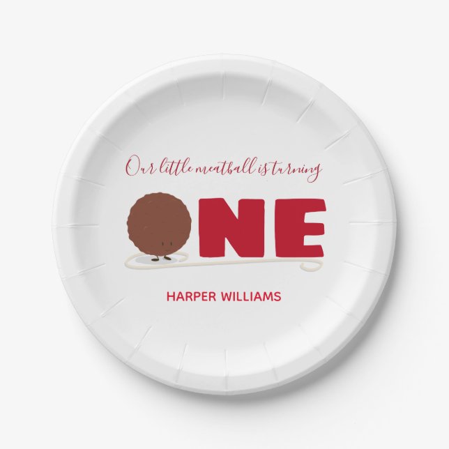 Prato De Papel Nossa Pequena Meatball Virando Um Primeiro Anivers (Frente)