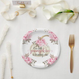 Prato De Papel Nossa Pequena Pumpkin é uma aquarela rosa