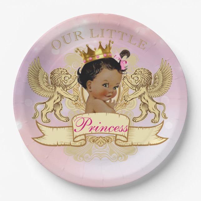 Prato De Papel Nossa placa pequena da princesa afro-americano (Frente)