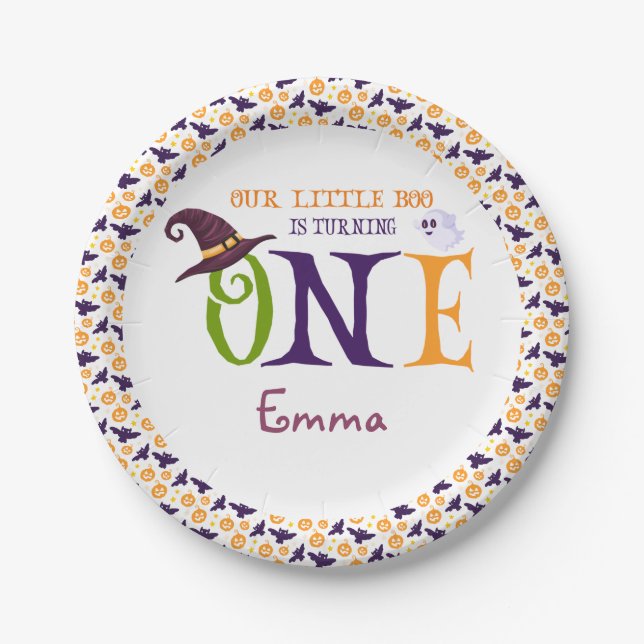 Prato De Papel Nosso Pequeno Boo Virando Um, primeiro aniversario (Frente)