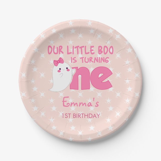 Prato De Papel Nosso Pequeno Boo Virando Um, primeiro aniversario (Frente)