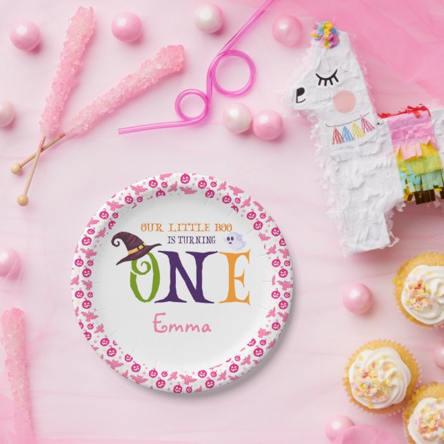 Prato De Papel Nosso Pequeno Boo Virando Um, primeiro aniversario (Festa)