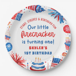 Prato De Papel Nosso Pequeno Firecracker 4 de julho primeiro aniv
