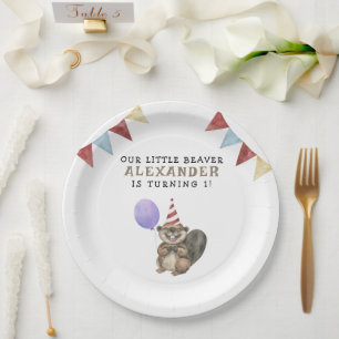 Prato De Papel Nosso pequeno primeiro aniversario de castor