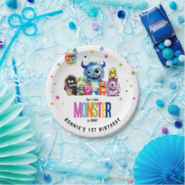 Prato De Papel Nosso Pequeno primeiro aniversario Monstro