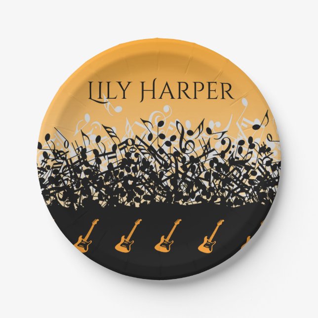 Prato De Papel Nota de Música Preto e Branco de luxo Personalizad (Frente)