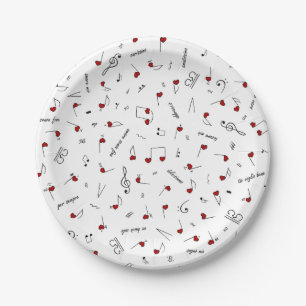 Prato De Papel Notas de Amor Coração Vermelho Notação Musical