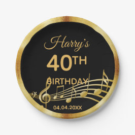Prato De Papel notas de aniversário de 40 anos dourado sobre pret