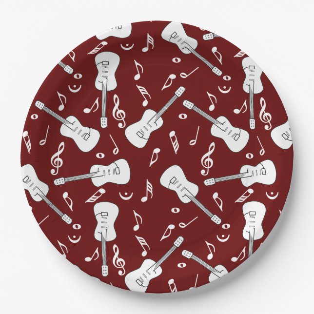 Prato De Papel Notas de Música de Linhas de Violão (Frente)