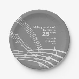 Prato De Papel NOTAS DE MÚSICA Personalizadas Modernas 25 Anivers