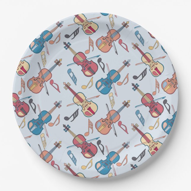 Prato De Papel Notas de Música Violinos Angled (Frente)