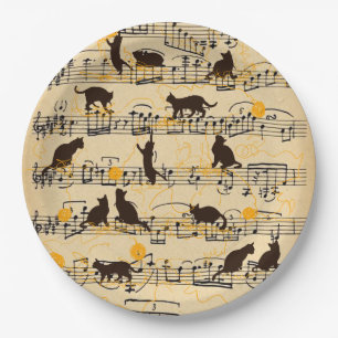 Prato De Papel Notas e gatinhos musicais