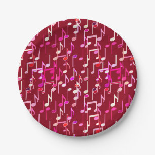 Prato De Papel Notas musicais impressas - burgundy, multi
