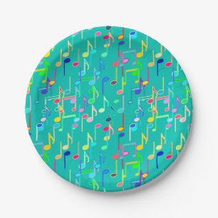 Prato De Papel Notas musicais impressas - turquesa, multicolor