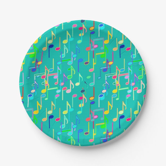 Prato De Papel Notas musicais impressas - turquesa, multicolor (Frente)