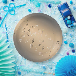 Prato De Papel Notas Musicais Ouro Moon Paper Plate