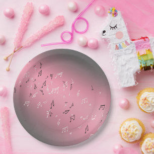 Prato De Papel Notas Musicais Pink Moonlight Paper Plate
