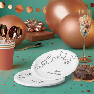 Prato De Papel Notas Musicais Pretas Clave de Sol Evento Musical
