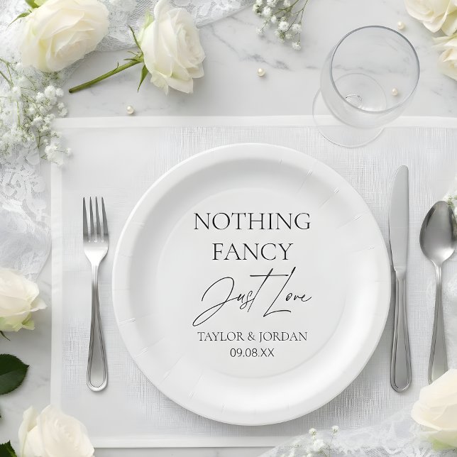 Prato De Papel Nothing Fancy Just Love Modern Minimalist Wedding (Criador carregado)