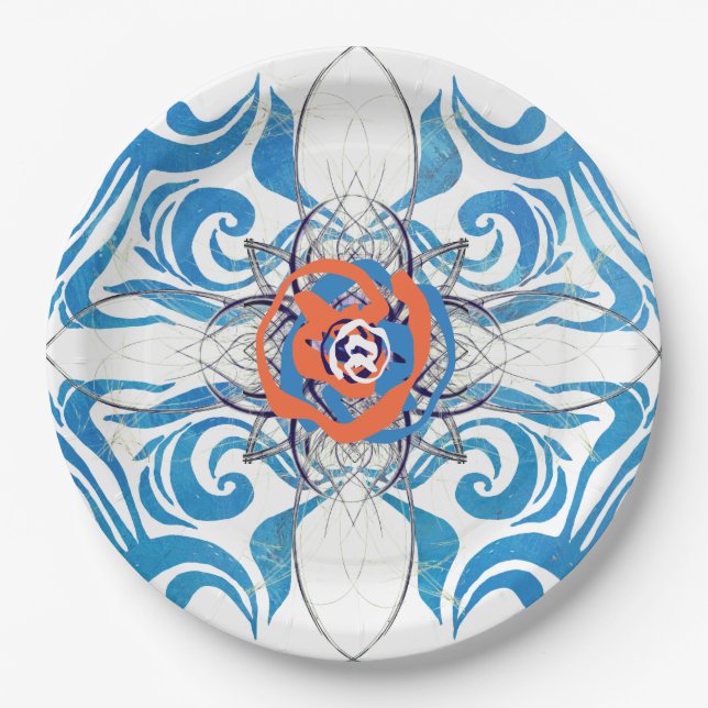 Prato De Papel Nova Elegância Azul Deco (Frente)