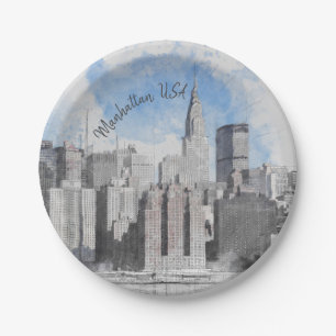 Prato De Papel Nova Iorque Manhattan Skyline - Moderno
