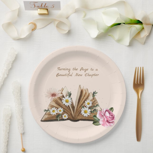 Prato De Papel Novo Capítulo Começa Virando a Página Floral (Casamento)