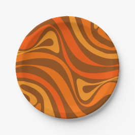Prato De Papel Novo Groove Trippy Retro 70s Orange Brown Abstrato