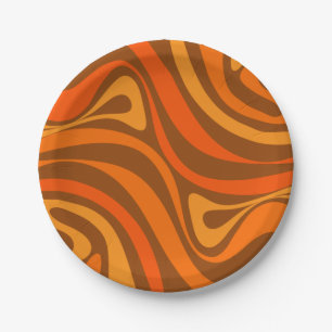 Prato De Papel Novo Groove Trippy Retro 70s Orange Brown Abstrato
