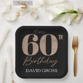 Prato De Papel Numeral preto e Dourado com brilho 60º aniversário