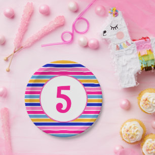 Prato De Papel Número de Idade Padrão de Faixa Colorida Vívido