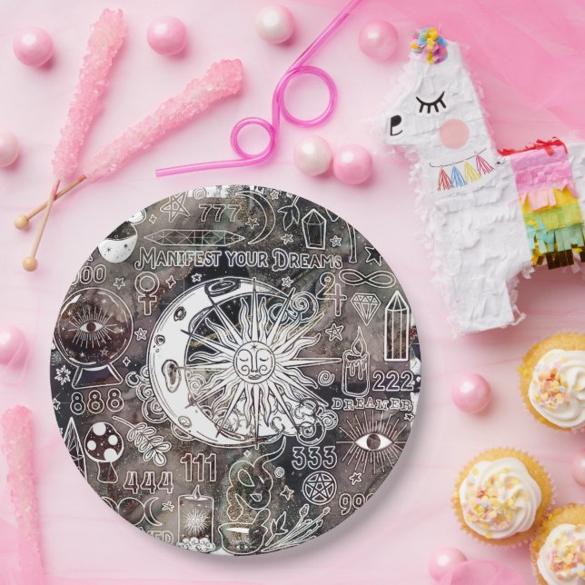Prato De Papel Numerologia Sortuda Manifesta Galáxia Mágica Grung (Festa)
